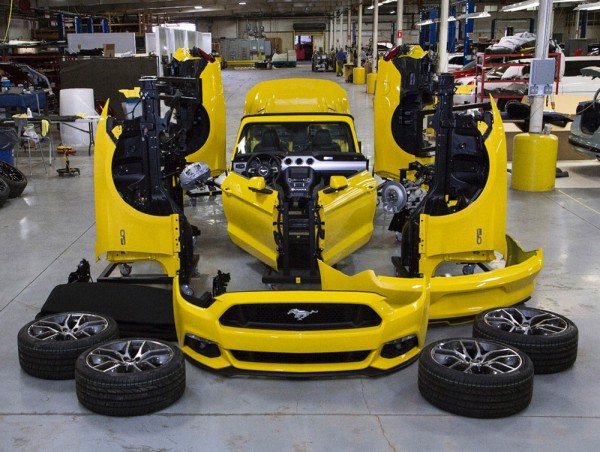 The 2015 Mustang was cut into sections to allow it to fit in the elevators